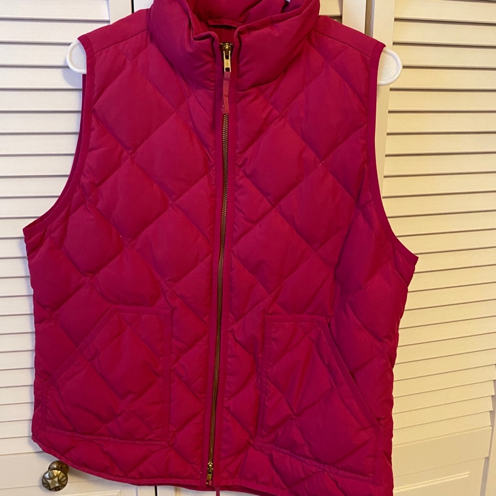 Bright pink J Crew Diamond Quilted Vest